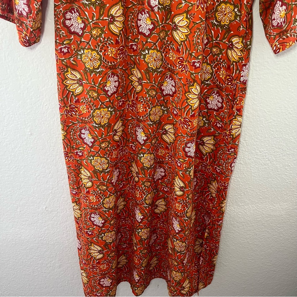 Vibrant Orange Floral Midi Dress - Picture 4 of 14